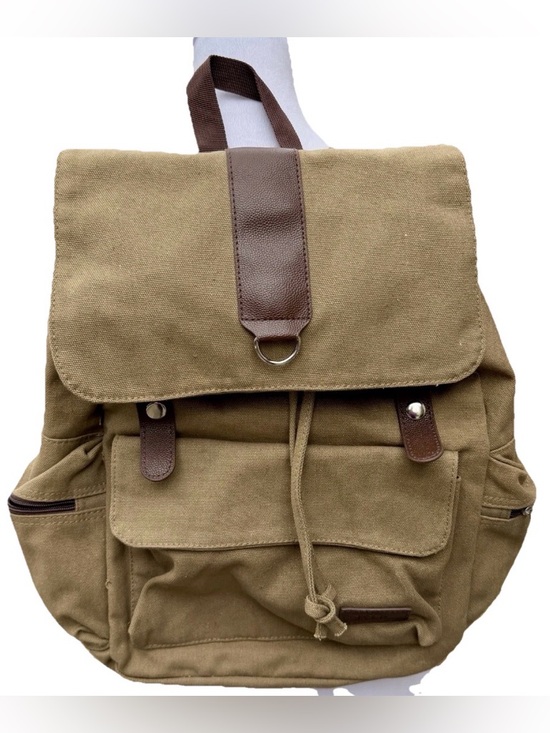 Bella Rousso Handbags - Bella Russo Canvas Backpack Unisex Drawstring Flap Zipper Pockets Faux Leather